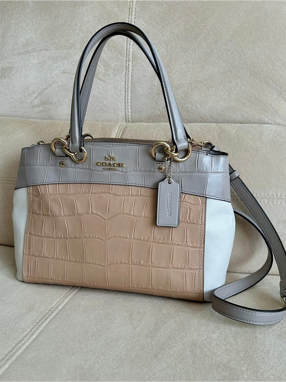 Coach Leather Colorblock Satchel, Handbag, Crossbody with Long Strap